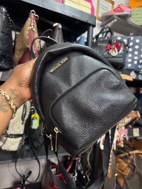 Michael Kors Black Pebbled Leather Mini Backpack with Gold Hardware